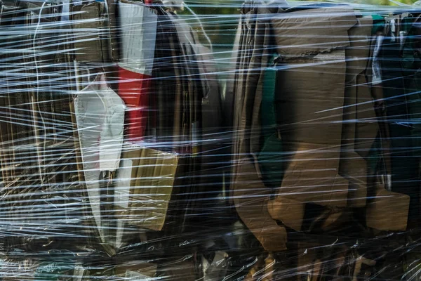 Background Folded Cartons Packed Plastic Wrap — Stock Photo, Image