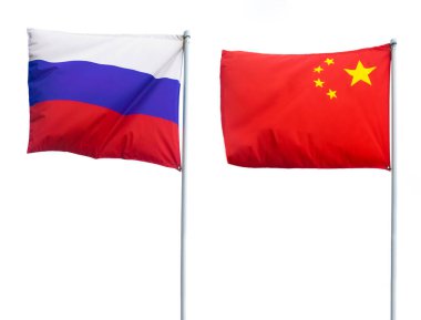 Rusya ve Çin devlet bayrakları. beyaz arkaplanda izole. 