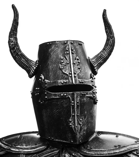 Cavaliere Teutonico Antico Casco Con Lunghe Corna Casco Vichingo — Foto Stock