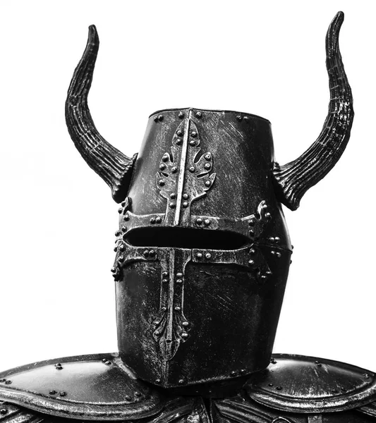 Cavaliere Teutonico Antico Casco Con Lunghe Corna Casco Vichingo — Foto Stock