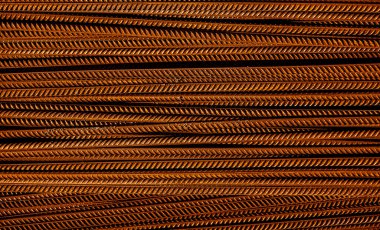 Metal tesisat güçlendirilmiş beton için. Ana inşaat malzemeleri. Arka plan ve paslı demir destek çubukları. Güçlendirme çubuğunda kırmızı turuncu demir oksit rengi