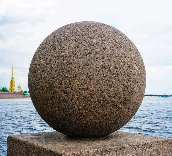 Spit Vasilyevsky Island Neva River Dawn Granite Ball Front Saint — Stock Photo, Image