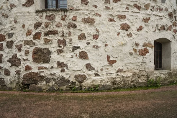 Close Van Een Stenen Muur Raam Stenen Kasteel Muur Achtergrond — Stockfoto