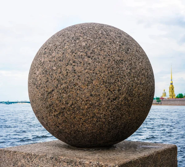 Spit Vasilyevsky Island Neva River Dawn Granite Ball Front Saint — Stock Photo, Image