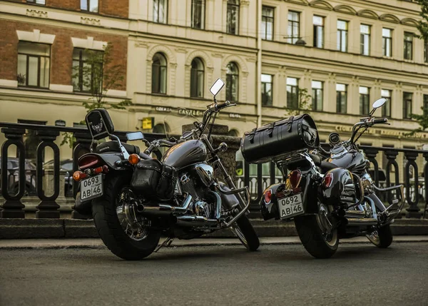 Petersburg Russia June 2021 Pair Choppers Honda Shadows Parking Street — Stock Photo, Image