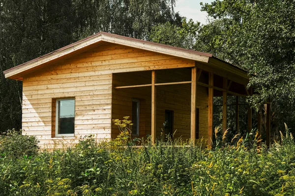 Bouw Van Huisje Uit Bar Het Bos Rusland Houten Huisje — Stockfoto