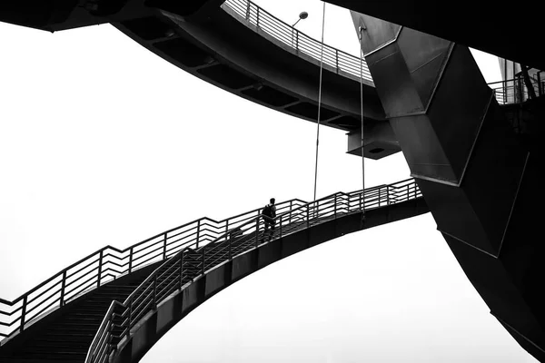 Homem Movimento Subir Degraus Preto Branco Isolado Fundo Branco — Fotografia de Stock