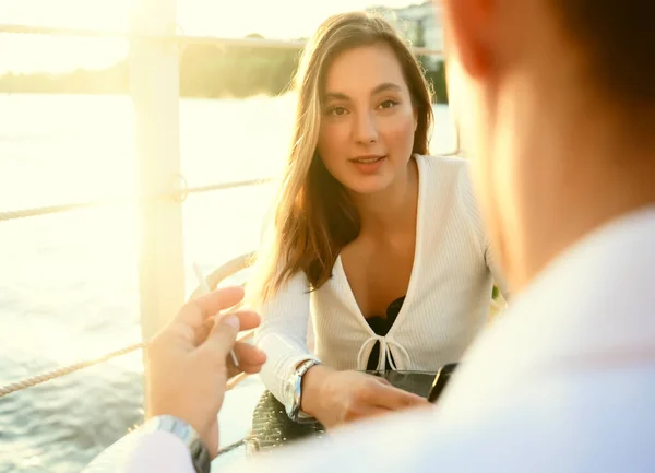 Business Meeting Partners Colleagues Discussing Project Details Table Cafe — Stock Photo, Image