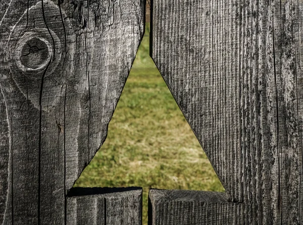 Vintage Parede Placa Madeira Com Buraco Triangular — Fotografia de Stock