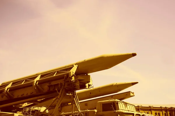 Weapons Mass Destruction Missile Warhead Looks Sunny Sky Ready Launch — Stock Photo, Image