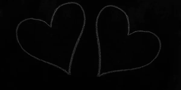 Two White Hearts Drawn Chalk Black Chalkboard — Stock Photo, Image