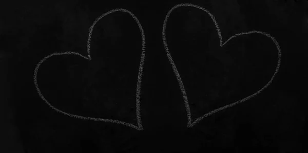 Two White Hearts Drawn Chalk Black Chalkboard — Stock Photo, Image