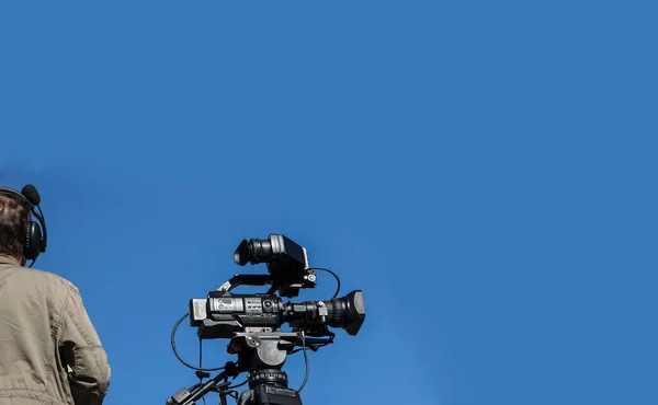 Cameraman Filming Man Filming Air Display Cameraman Filming Television Live — Stock Photo, Image