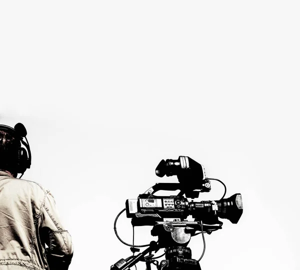 Kamerzysta Filmujący Człowiek Filmujący Podczas Pokazu Powietrza Kamerzysta Kręci Dla — Zdjęcie stockowe
