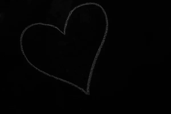 One White Heart Drawn Chalk Black Chalkboard — Stock Photo, Image