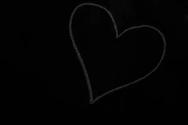 One White Heart Drawn Chalk Black Chalkboard — Stock Photo, Image