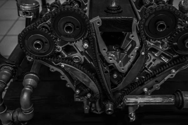 Механизм Синхронизации Автомобильная Цепь Отрезном Двигателе Двигатель Внутреннего Сгорания — стоковое фото