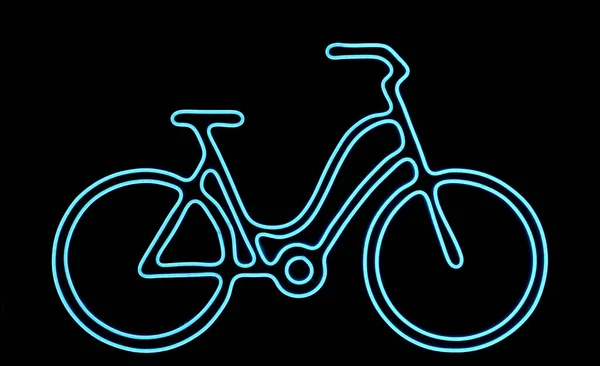 Leuchtendes Fahrrad Als Symbol Auf Der Straße Neon Der Wand — Stockfoto