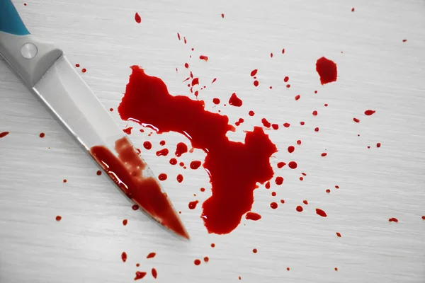 Кривавий Кухонний Ніж Розбризкованою Кров Домашнє Вбивство Домашнє Насильство — стокове фото