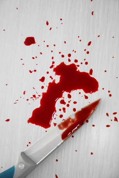 Кривавий Кухонний Ніж Розбризкованою Кров Домашнє Вбивство Домашнє Насильство — стокове фото