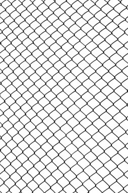 Beyaz arka planda izole edilmiş dekoratif tel örgüler. Zincirli tel. Beyaz duvar arka planında çelik tel örgüsü izole edildi.