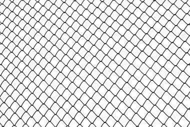 Beyaz arka planda izole edilmiş dekoratif tel örgüler. Zincirli tel. Beyaz duvar arka planında çelik tel örgüsü izole edildi.