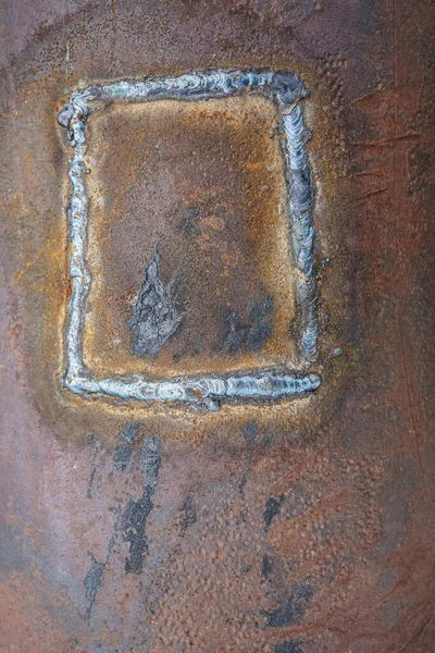 Rostiges Metall Textur Des Rohres Hintergrund Mit Einer Schweißnaht Metallrote — Stockfoto