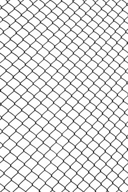 Beyaz arka planda izole edilmiş dekoratif tel örgüler. Zincirli tel. Beyaz duvar arka planında çelik tel örgüsü izole edildi.