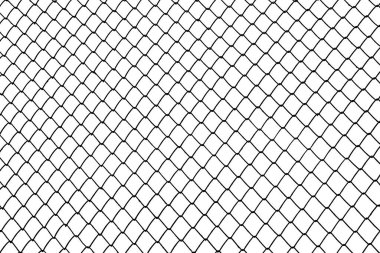 Beyaz arka planda izole edilmiş dekoratif tel örgüler. Zincirli tel. Beyaz duvar arka planında çelik tel örgüsü izole edildi.