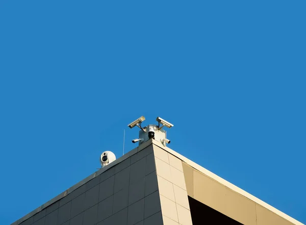 Muitas Câmeras Cctv Ângulo Construção Sistema Segurança — Fotografia de Stock