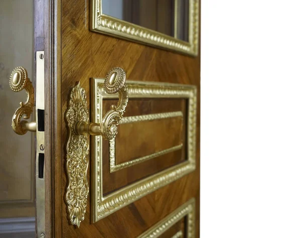 Όμορφη Παλιά Ξύλινη Πόρτα Χρυσή Λαβή Στο Μουσείο Ερμιτάζ Οριζόντια — Φωτογραφία Αρχείου