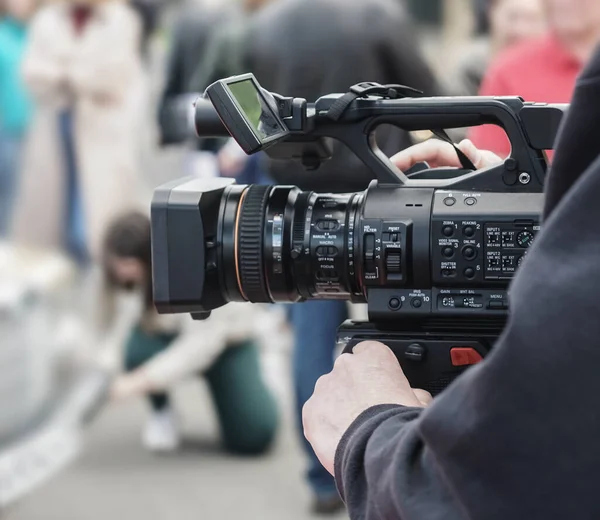 Operador Vídeo Trabalho Cinegrafista Vai Fazer Uma Entrevista Cameramam Trabalhar — Fotografia de Stock