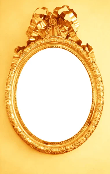 Golden Mirror Frame Isolated Yellow Partial Remaining Reflection Oval Empty — Stock Photo, Image