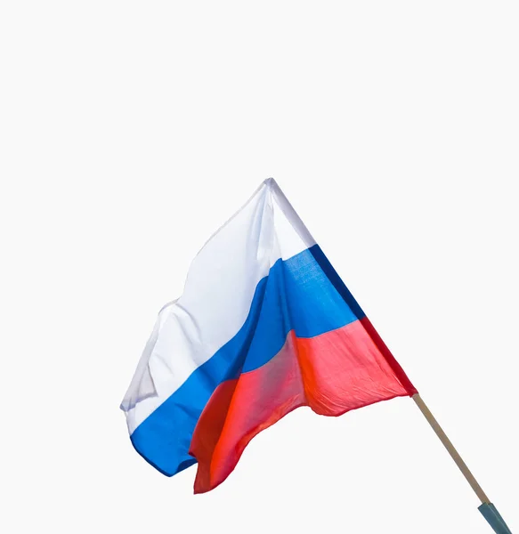 Bandera Federación Rusa Ondea Sobre Fondo Cielo Blanco Bandera Rusa —  Fotos de Stock