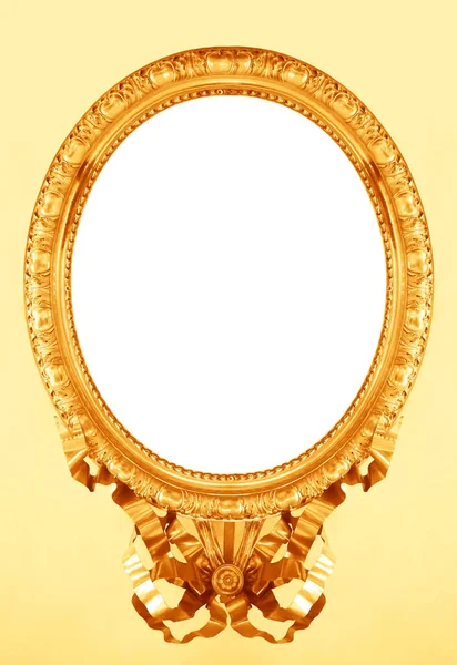Moldura Espelho Dourado Isolado Amarelo Com Reflexão Restante Parcial Oval — Fotografia de Stock