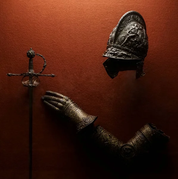 Medieval Armor Made Wrought Iron Knight Helmet Iron Medieval Age — Stock Photo, Image