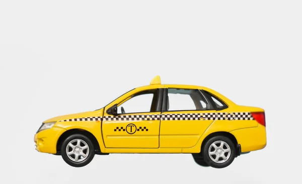 Sárga Taxi Autó Fém Játék Modell Elszigetelt — Stock Fotó