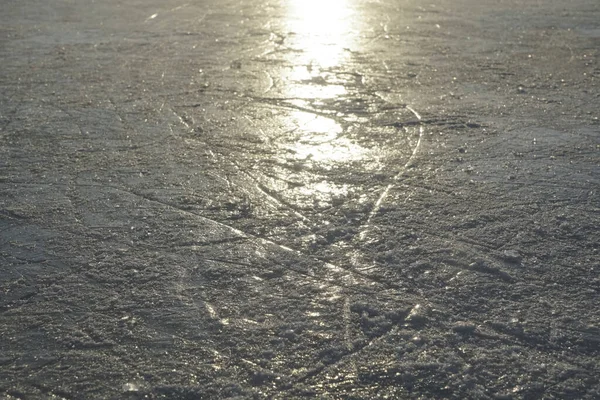 Bekraste Bevroren Ijstextuur Met Krassen Van Skates — Stockfoto