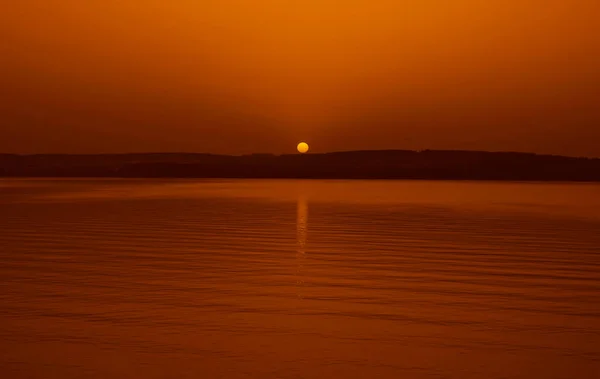 Línea Del Horizonte Sol Caliente Salida Sol Puesta Luz Amarilla — Foto de Stock