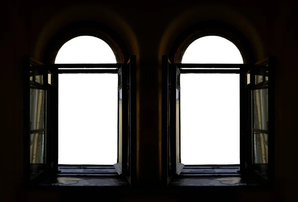 Старі Вікна Зроблені Дерева Відкрили Дерев Яні Вікна Санкт Петербург — стокове фото