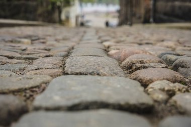 Vyborg 'dan Avrupa kaldırım taşı sokağı, Leningrad bölgesi, Rusya. 