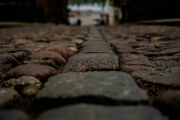 European Cobblestone Street Från Viborg Leningradregionen Ryssland — Stockfoto