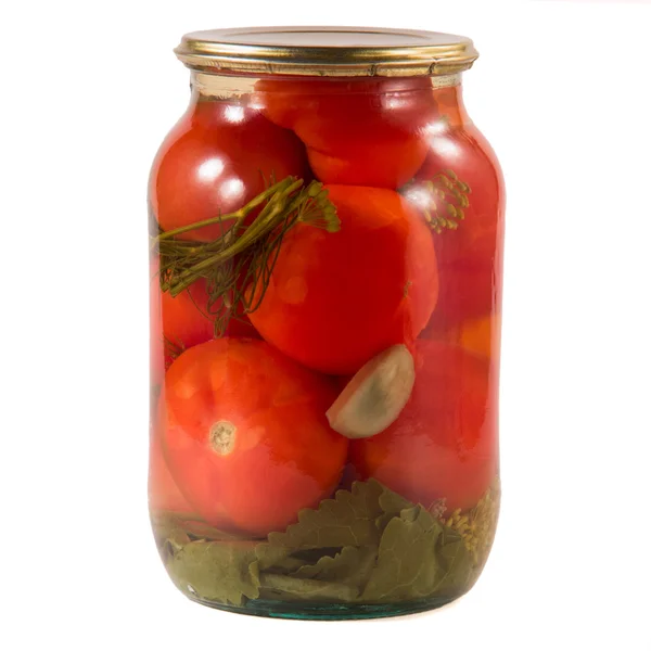 Bank with marinated tomatoes — Stock Photo, Image