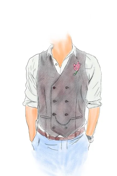 청바지를 입은 한 남자의 모습이 그려진 컬러 스케치 — 스톡 사진