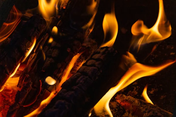 Bruciare Legna Fiamma Fuoco Focolare Concetto Riscaldamento Legna — Foto Stock