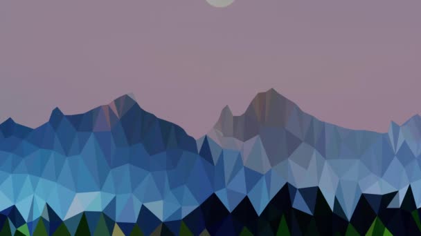 Low poly flat animation of sunset and mountains landscape — Stock Video