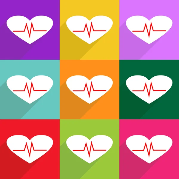 Flat icons with shadow and modern design cardiogram — Stock Vector