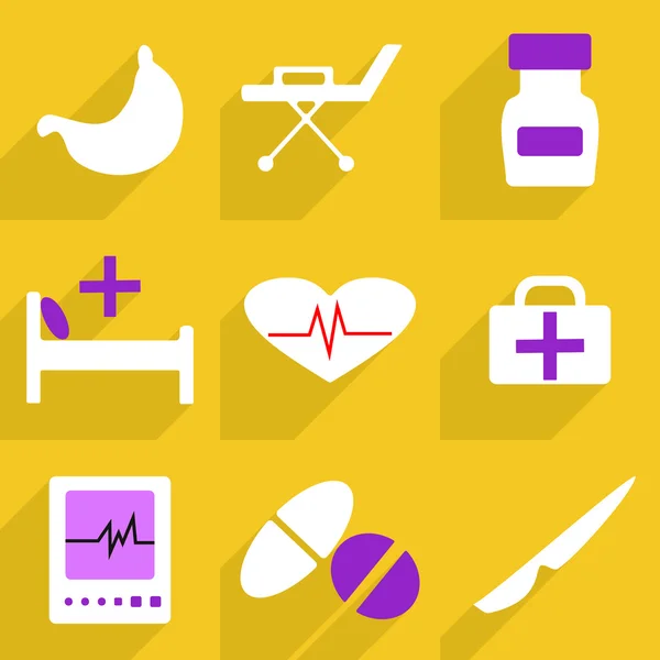 Iconos web diseño moderno para sombra móvil, conjunto de iconos médicos — Archivo Imágenes Vectoriales