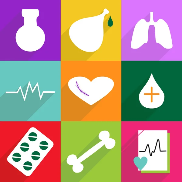 Web ikoner modern design för mobila skugga, Ikonuppsättning medicin — Stock vektor