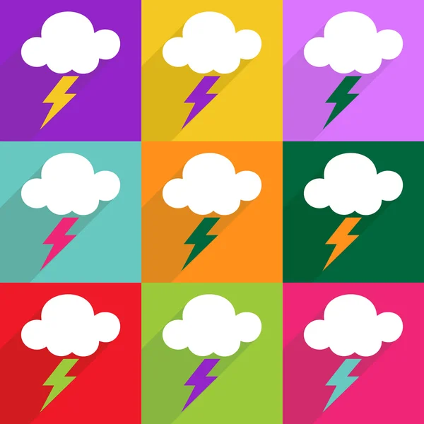Design plat avec ombre et icône moderne nuage de tempête — Image vectorielle